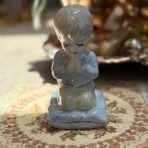 Ceramic Praying Child Figurine - Gray and Cream